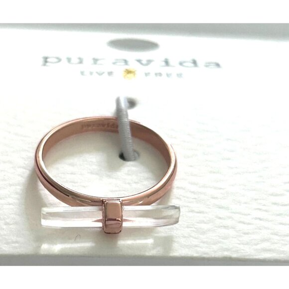 Pura Vida Rose Gold Luna Quartz Ring Size 8 Rock Crystal Accent - Picture 2 of 3